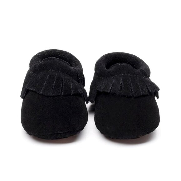 Baby Moccasins Soft Suede Fringe Non-Slip Black, 4T - Picture 4 of 6